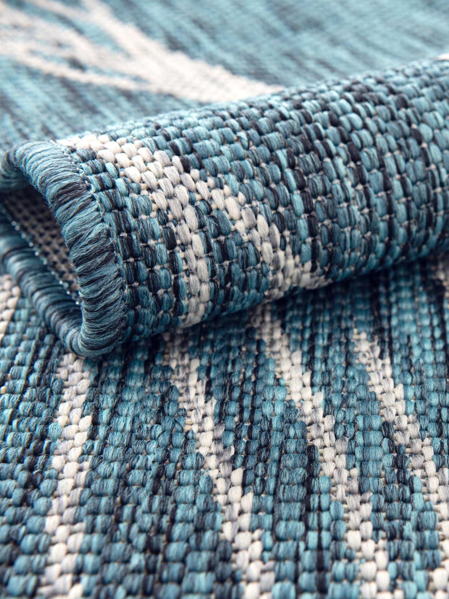 Teal 10' 8 x 10' 8 Outdoor Botanical Square Area Rug Weather Resistant for Patio, Deck, Terrace, Balcony, Porch Polypropylene Garden Floral Tropical Carpet for Sale at Rug Engine