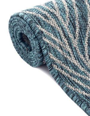 Teal 13' 1 x 13' 1 Outdoor Botanical Square Area Rug Weather Resistant for Patio, Deck, Terrace, Balcony, Porch Polypropylene Garden Floral Tropical Carpet for Sale at Rug Engine
