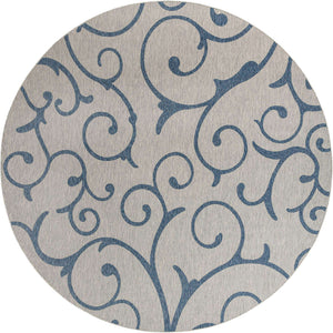 Gray 13' 1 x 13' 1 Outdoor Botanical Round Area Rug Weather Resistant for Patio, Deck, Terrace, Balcony, Porch Polypropylene Garden Floral Tropical Carpet for Sale at Rug Engine