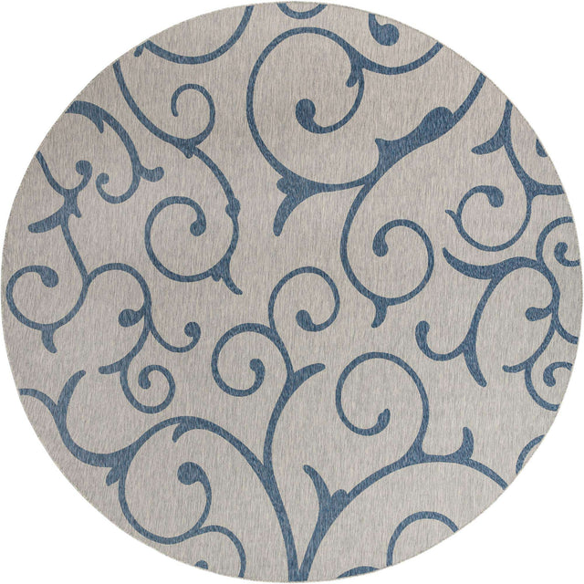 Gray 13' 1 x 13' 1 Outdoor Botanical Round Area Rug Weather Resistant for Patio, Deck, Terrace, Balcony, Porch Polypropylene Garden Floral Tropical Carpet for Sale at Rug Engine