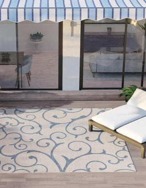 Gray 10' 8 x 10' 8 Outdoor Botanical Square Area Rug Weather Resistant for Patio, Deck, Terrace, Balcony, Porch Polypropylene Garden Floral Tropical Carpet for Sale at Rug Engine