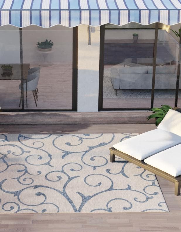 Gray 10' 8 x 10' 8 Outdoor Botanical Square Area Rug Weather Resistant for Patio, Deck, Terrace, Balcony, Porch Polypropylene Garden Floral Tropical Carpet for Sale at Rug Engine