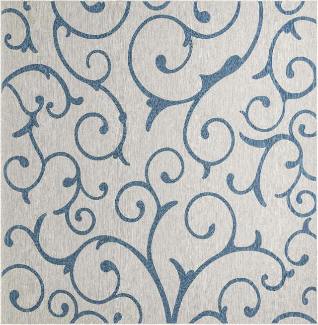 Gray 13' 1 x 13' 1 Outdoor Botanical Square Area Rug Weather Resistant for Patio, Deck, Terrace, Balcony, Porch Polypropylene Garden Floral Tropical Carpet for Sale at Rug Engine