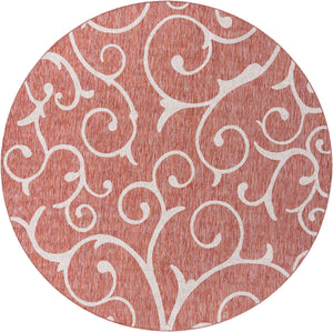 Rust Red 10' 8 x 10' 8 Outdoor Botanical Round Area Rug Weather Resistant for Patio, Deck, Terrace, Balcony, Porch Polypropylene Garden Floral Tropical Carpet for Sale at Rug Engine