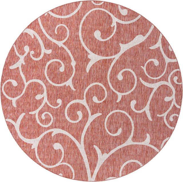 Rust Red 10' 8 x 10' 8 Outdoor Botanical Round Area Rug Weather Resistant for Patio, Deck, Terrace, Balcony, Porch Polypropylene Garden Floral Tropical Carpet for Sale at Rug Engine