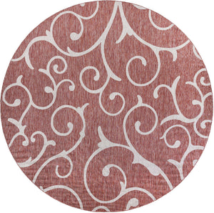 Rust Red 13' 1 x 13' 1 Outdoor Botanical Round Area Rug Weather Resistant for Patio, Deck, Terrace, Balcony, Porch Polypropylene Garden Floral Tropical Carpet for Sale at Rug Engine
