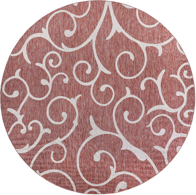 Rust Red 13' 1 x 13' 1 Outdoor Botanical Round Area Rug Weather Resistant for Patio, Deck, Terrace, Balcony, Porch Polypropylene Garden Floral Tropical Carpet for Sale at Rug Engine