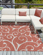 Rust Red 13' 1 x 13' 1 Outdoor Botanical Square Area Rug Weather Resistant for Patio, Deck, Terrace, Balcony, Porch Polypropylene Garden Floral Tropical Carpet for Sale at Rug Engine