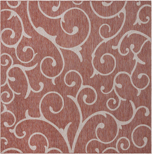 Rust Red 10' 8 x 10' 8 Outdoor Botanical Square Area Rug Weather Resistant for Patio, Deck, Terrace, Balcony, Porch Polypropylene Garden Floral Tropical Carpet for Sale at Rug Engine