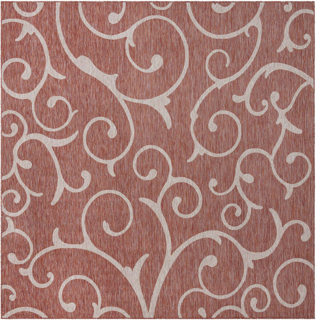 Rust Red 10' 8 x 10' 8 Outdoor Botanical Square Area Rug Weather Resistant for Patio, Deck, Terrace, Balcony, Porch Polypropylene Garden Floral Tropical Carpet for Sale at Rug Engine
