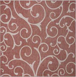 Rust Red 13' 1 x 13' 1 Outdoor Botanical Square Area Rug Weather Resistant for Patio, Deck, Terrace, Balcony, Porch Polypropylene Garden Floral Tropical Carpet for Sale at Rug Engine