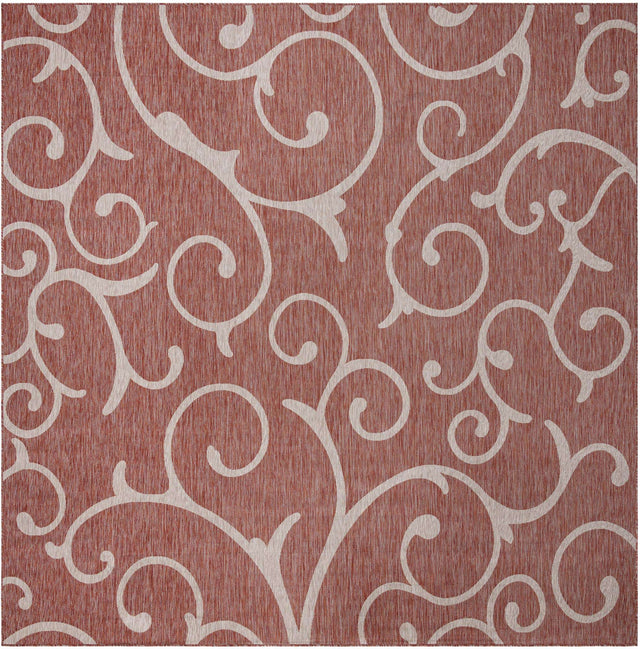 Rust Red 13' 1 x 13' 1 Outdoor Botanical Square Area Rug Weather Resistant for Patio, Deck, Terrace, Balcony, Porch Polypropylene Garden Floral Tropical Carpet for Sale at Rug Engine