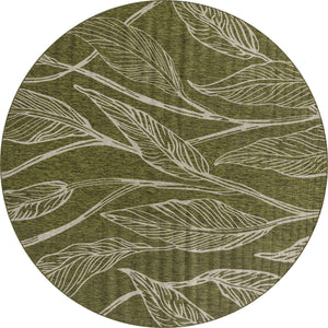 Green 13' 1 x 13' 1 Outdoor Botanical Round Area Rug Weather Resistant for Patio, Deck, Terrace, Balcony, Porch Polypropylene Garden Floral Tropical Carpet for Sale at Rug Engine