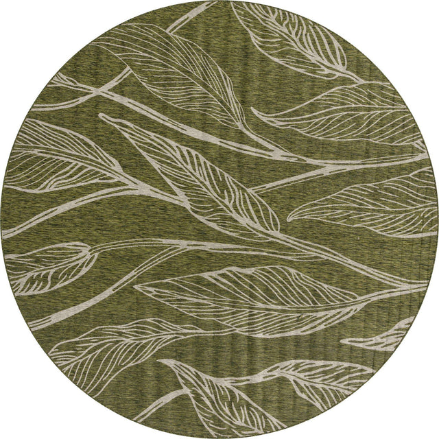 Green 13' 1 x 13' 1 Outdoor Botanical Round Area Rug Weather Resistant for Patio, Deck, Terrace, Balcony, Porch Polypropylene Garden Floral Tropical Carpet for Sale at Rug Engine