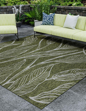 Green 10' x 10' Outdoor Botanical Square Area Rug Weather Resistant for Patio, Deck, Terrace, Balcony, Porch Polypropylene Garden Floral Tropical Carpet for Sale at Rug Engine