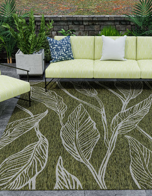 Green 10' x 10' Outdoor Botanical Square Area Rug Weather Resistant for Patio, Deck, Terrace, Balcony, Porch Polypropylene Garden Floral Tropical Carpet for Sale at Rug Engine