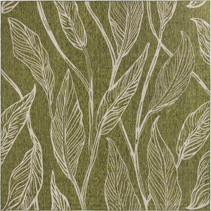 Green 13' 1 x 13' 1 Outdoor Botanical Square Area Rug Weather Resistant for Patio, Deck, Terrace, Balcony, Porch Polypropylene Garden Floral Tropical Carpet for Sale at Rug Engine