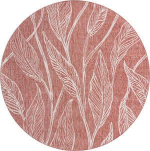 Rust Red 10' 8 x 10' 8 Outdoor Botanical Round Area Rug Weather Resistant for Patio, Deck, Terrace, Balcony, Porch Polypropylene Garden Floral Tropical Carpet for Sale at Rug Engine