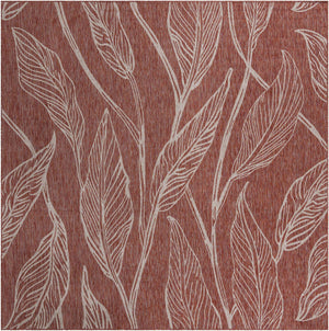 Rust Red 10' 8 x 10' 8 Outdoor Botanical Square Area Rug Weather Resistant for Patio, Deck, Terrace, Balcony, Porch Polypropylene Garden Floral Tropical Carpet for Sale at Rug Engine