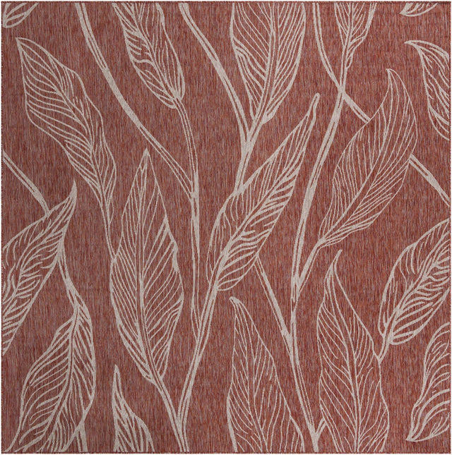 Rust Red 10' 8 x 10' 8 Outdoor Botanical Square Area Rug Weather Resistant for Patio, Deck, Terrace, Balcony, Porch Polypropylene Garden Floral Tropical Carpet for Sale at Rug Engine