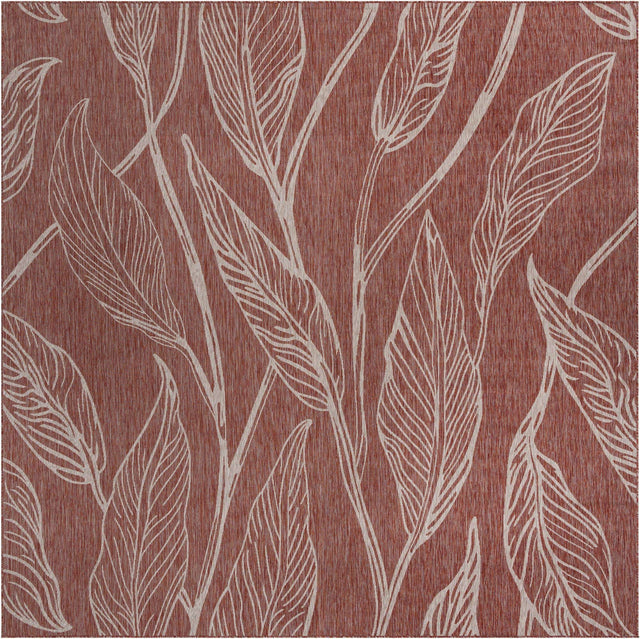 Rust Red 13' 1 x 13' 1 Outdoor Botanical Square Area Rug Weather Resistant for Patio, Deck, Terrace, Balcony, Porch Polypropylene Garden Floral Tropical Carpet for Sale at Rug Engine
