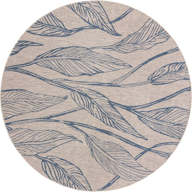 Light Gray 10' 8 x 10' 8 Outdoor Botanical Round Area Rug Weather Resistant for Patio, Deck, Terrace, Balcony, Porch Polypropylene Garden Floral Tropical Carpet for Sale at Rug Engine