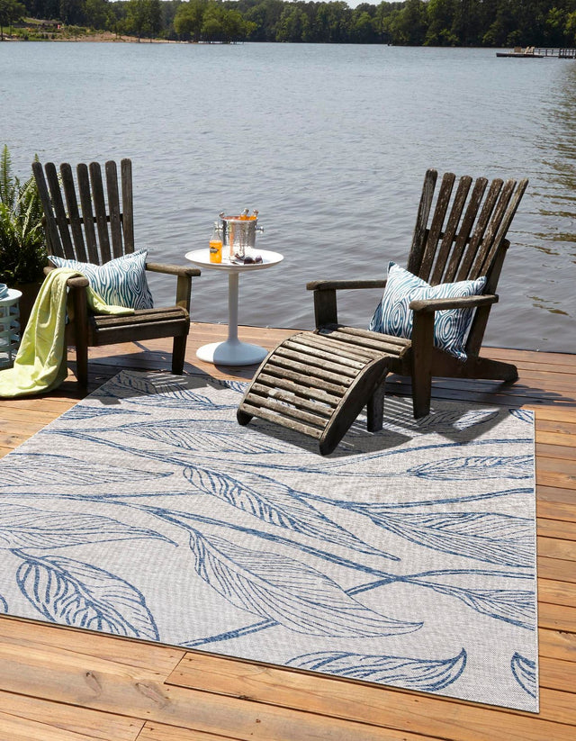 Light Gray 10' 8 x 10' 8 Outdoor Botanical Square Area Rug Weather Resistant for Patio, Deck, Terrace, Balcony, Porch Polypropylene Garden Floral Tropical Carpet for Sale at Rug Engine