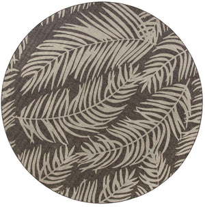 Charcoal 13' 1 x 13' 1 Outdoor Botanical Round Area Rug Weather Resistant for Patio, Deck, Terrace, Balcony, Porch Polypropylene Garden Floral Tropical Carpet for Sale at Rug Engine