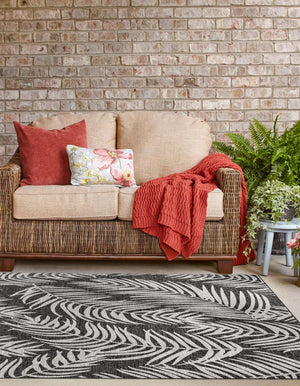 Charcoal 13' 1 x 13' 1 Outdoor Botanical Square Area Rug Weather Resistant for Patio, Deck, Terrace, Balcony, Porch Polypropylene Garden Floral Tropical Carpet for Sale at Rug Engine