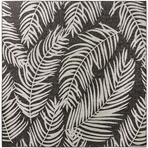Charcoal 13' 1 x 13' 1 Outdoor Botanical Square Area Rug Weather Resistant for Patio, Deck, Terrace, Balcony, Porch Polypropylene Garden Floral Tropical Carpet for Sale at Rug Engine