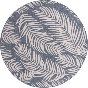 Blue 10' 8 x 10' 8 Outdoor Botanical Round Area Rug Weather Resistant for Patio, Deck, Terrace, Balcony, Porch Polypropylene Garden Floral Tropical Carpet for Sale at Rug Engine