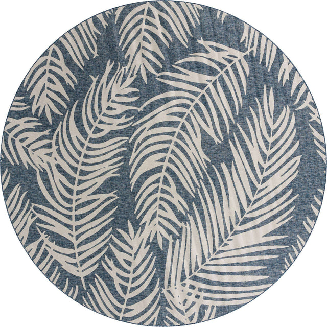 Blue 13' 1 x 13' 1 Outdoor Botanical Round Area Rug Weather Resistant for Patio, Deck, Terrace, Balcony, Porch Polypropylene Garden Floral Tropical Carpet for Sale at Rug Engine