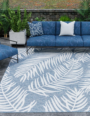 Blue 10' x 10' Outdoor Botanical Square Area Rug Weather Resistant for Patio, Deck, Terrace, Balcony, Porch Polypropylene Garden Floral Tropical Carpet for Sale at Rug Engine