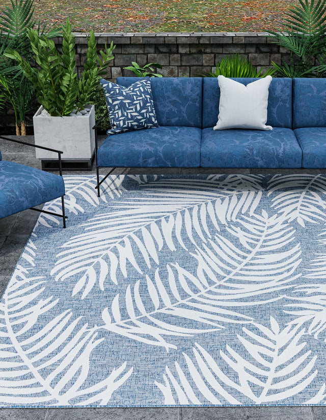 Blue 13' 1 x 13' 1 Outdoor Botanical Square Area Rug Weather Resistant for Patio, Deck, Terrace, Balcony, Porch Polypropylene Garden Floral Tropical Carpet for Sale at Rug Engine