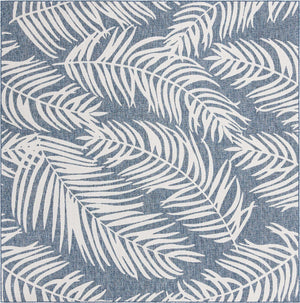 Blue 10' 8 x 10' 8 Outdoor Botanical Square Area Rug Weather Resistant for Patio, Deck, Terrace, Balcony, Porch Polypropylene Garden Floral Tropical Carpet for Sale at Rug Engine