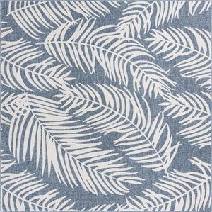 Blue 13' 1 x 13' 1 Outdoor Botanical Square Area Rug Weather Resistant for Patio, Deck, Terrace, Balcony, Porch Polypropylene Garden Floral Tropical Carpet for Sale at Rug Engine