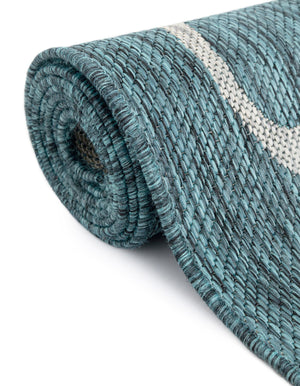 Teal 10' 8 x 10' 8 Outdoor Botanical Square Area Rug Weather Resistant for Patio, Deck, Terrace, Balcony, Porch Polypropylene Garden Floral Tropical Carpet for Sale at Rug Engine