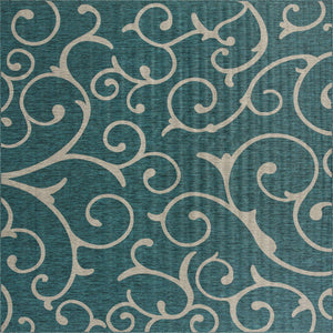Teal 13' 1 x 13' 1 Outdoor Botanical Square Area Rug Weather Resistant for Patio, Deck, Terrace, Balcony, Porch Polypropylene Garden Floral Tropical Carpet for Sale at Rug Engine