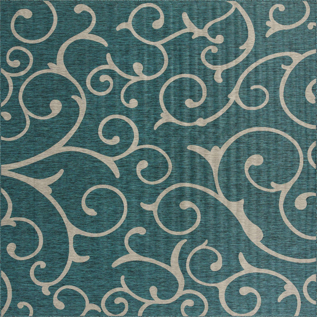 Teal 13' 1 x 13' 1 Outdoor Botanical Square Area Rug Weather Resistant for Patio, Deck, Terrace, Balcony, Porch Polypropylene Garden Floral Tropical Carpet for Sale at Rug Engine