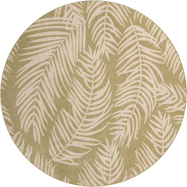 Green 10' 8 x 10' 8 Outdoor Botanical Round Area Rug Weather Resistant for Patio, Deck, Terrace, Balcony, Porch Polypropylene Garden Floral Tropical Carpet for Sale at Rug Engine
