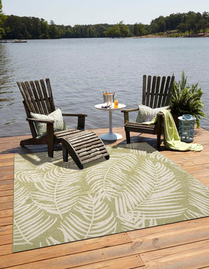 Green 12' x 12' Outdoor Botanical Square Area Rug Weather Resistant for Patio, Deck, Terrace, Balcony, Porch Polypropylene Garden Floral Tropical Carpet for Sale at Rug Engine