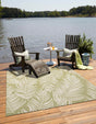 Green 10' 8 x 10' 8 Outdoor Botanical Square Area Rug Weather Resistant for Patio, Deck, Terrace, Balcony, Porch Polypropylene Garden Floral Tropical Carpet for Sale at Rug Engine