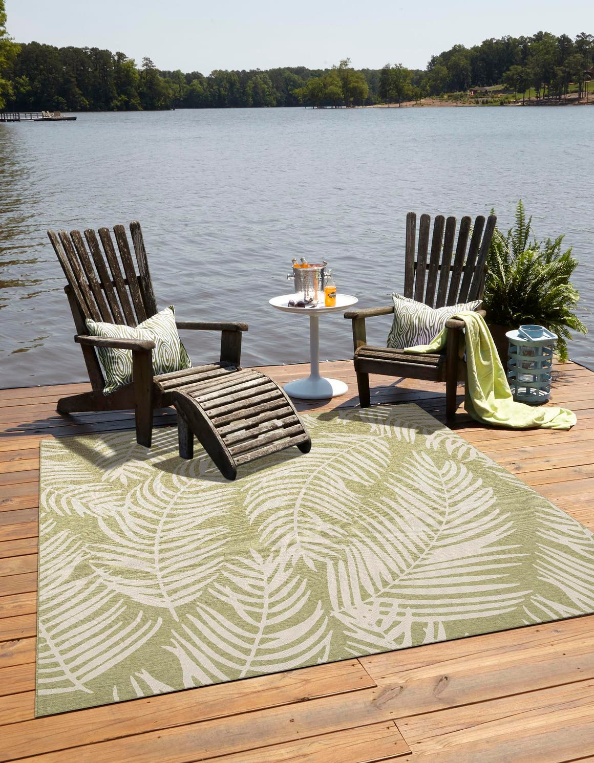 Green 10' x 10' Outdoor Botanical Square Area Rug Weather Resistant for Patio, Deck, Terrace, Balcony, Porch Polypropylene Garden Floral Tropical Carpet for Sale at Rug Engine