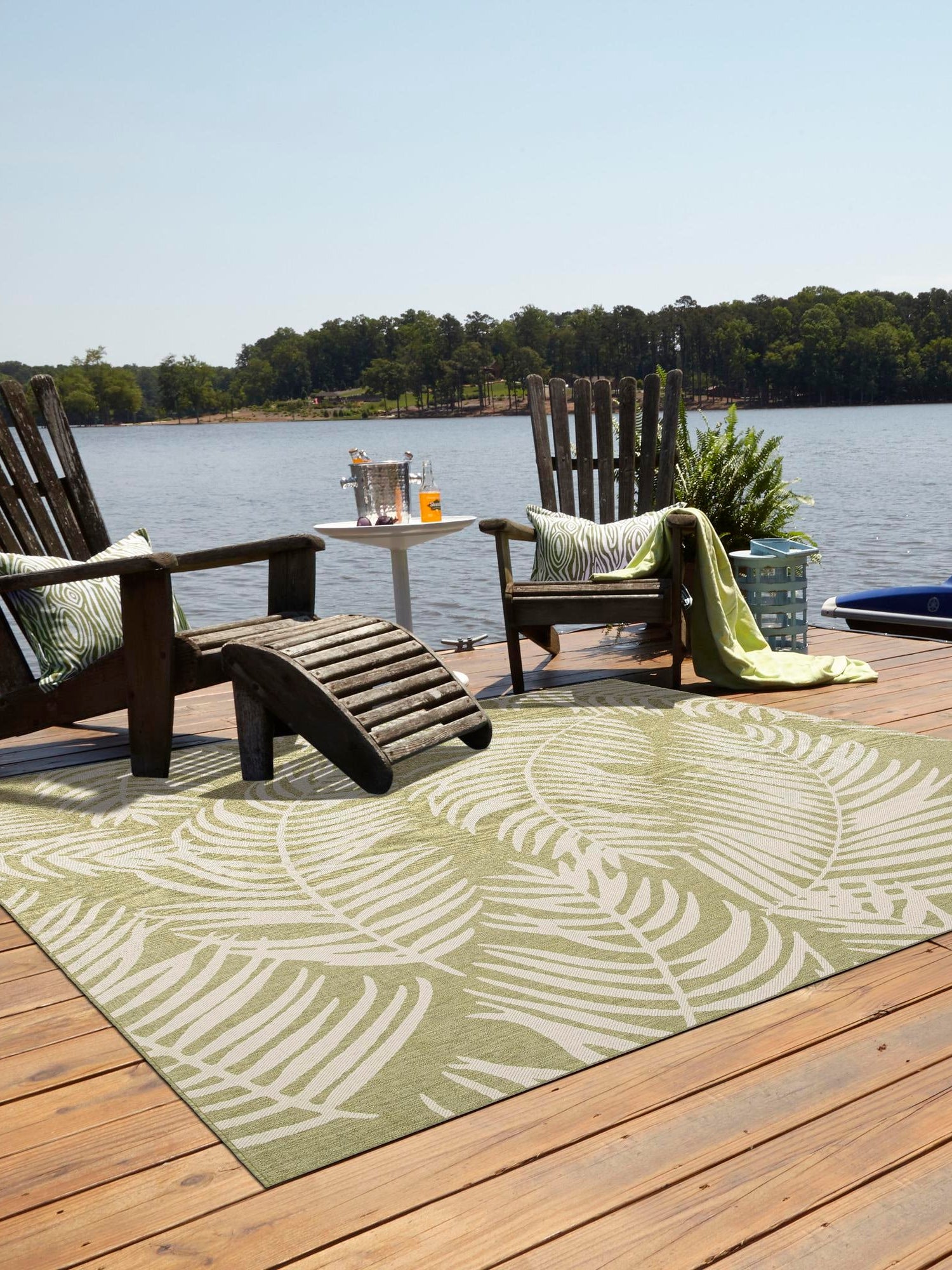 Green 10' 8 x 10' 8 Outdoor Botanical Square Area Rug Weather Resistant for Patio, Deck, Terrace, Balcony, Porch Polypropylene Garden Floral Tropical Carpet for Sale at Rug Engine