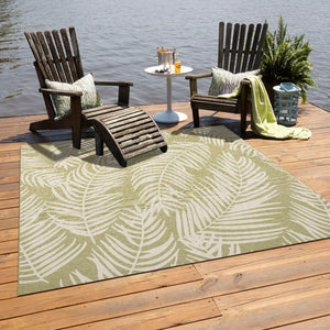 Green 12' x 12' Outdoor Botanical Square Area Rug Weather Resistant for Patio, Deck, Terrace, Balcony, Porch Polypropylene Garden Floral Tropical Carpet for Sale at Rug Engine
