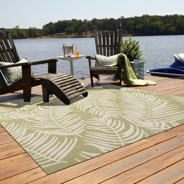 Green 12' x 12' Outdoor Botanical Square Area Rug Weather Resistant for Patio, Deck, Terrace, Balcony, Porch Polypropylene Garden Floral Tropical Carpet for Sale at Rug Engine