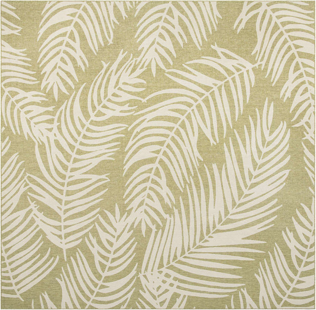 Green 13' 1 x 13' 1 Outdoor Botanical Square Area Rug Weather Resistant for Patio, Deck, Terrace, Balcony, Porch Polypropylene Garden Floral Tropical Carpet for Sale at Rug Engine