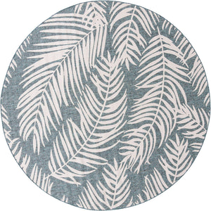 Teal 10' 8 x 10' 8 Outdoor Botanical Round Area Rug Weather Resistant for Patio, Deck, Terrace, Balcony, Porch Polypropylene Garden Floral Tropical Carpet for Sale at Rug Engine