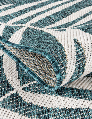 Teal 7' 10 x 7' 10 Outdoor Botanical Square Area Rug Weather Resistant for Patio, Deck, Terrace, Balcony, Porch Polypropylene Garden Floral Tropical Carpet for Sale at Rug Engine