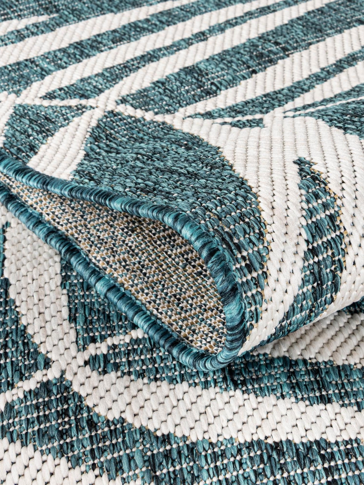 Teal 5' 3 x 5' 3 Outdoor Botanical Square Area Rug Weather Resistant for Patio, Deck, Terrace, Balcony, Porch Polypropylene Garden Floral Tropical Carpet for Sale at Rug Engine